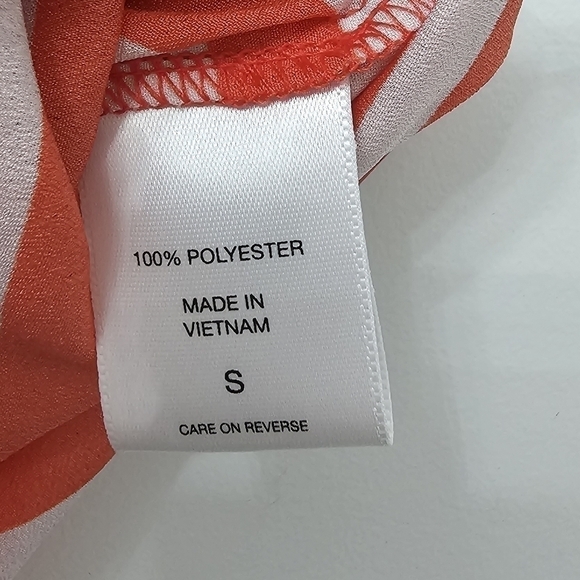 New York & Company Orange Coral White Striped Short Cap Sleeve V Neck Blouse - Picture 9 of 9